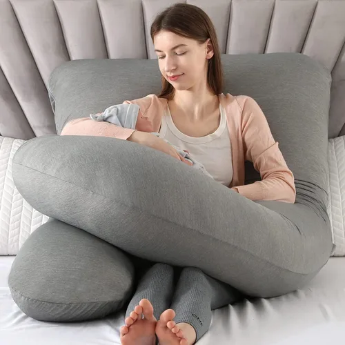 Vista 6 de Almohada de embarazo de cuerpo completo en forma de U para dormir, almohada de maternidad de 57 pulgadas con funda extraíble, soporte para espalda