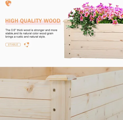 Vista 3 de Macetas de 3 niveles para plantas al aire libre, kit de cultivo elevado, caja de jardinera, cajas de jardín elevadas al aire libre, maceta de madera