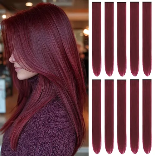 Vista 19 de Extensiones de cabello negro con clip, extensiones sintéticas