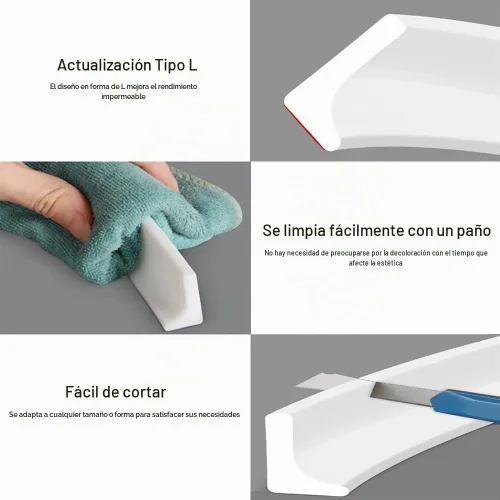 Vista 5 de Barrera de agua para umbral de ducha, barrera impermeable de silicona autoadhesiva para baño y cocina, ducha, protección de agua para separación