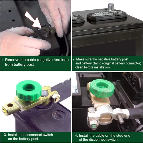 Vista 5 de Interruptor de desconexión de batería de poste superior con perilla verde 12V-24V Desconexión rápida, aislador de batería principal