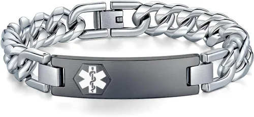 Vista 136 de Pulseras de identificación de alerta médica de 6.5 "-8.5" para mujeres, pulseras de emergencia médica de acero inoxidable, grabado gratuito