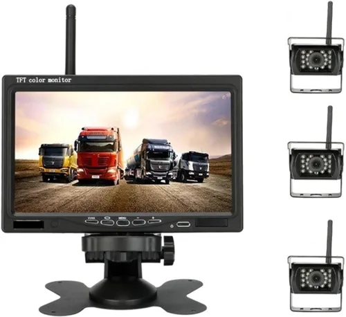 Vista 9 de Cámara de marcha atrás inalámbrica para vehículos, monitor LCD de 7 pulgadas para camiones, autobús, caravana, remolque, excavadora, monitor