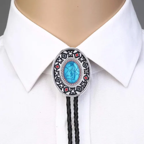Vista 119 de Jeilwiy Corbata de bolo para hombre, corbata de vaquero occidental, collar de corbata de bolo dorado, corbata de cuero, corbata de Halloween