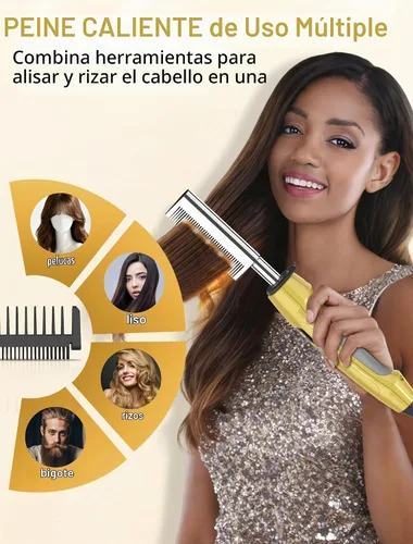 Vista 5 de Peine caliente eléctrico de 180°F-500°F para pelucas y cabello de mujer