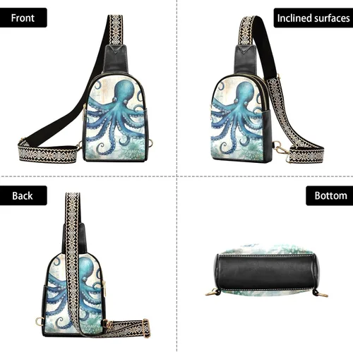 Vista 4 de Sling Backpack Octopus Vintage Sling Bag for Women Crossbody Shoulder Bag Leather Fanny Pack Chest Bag for Travel Hiking 202A1793