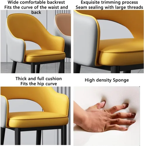 Vista 6 de Modern Dining Chair - Mid Back Lounge with Armrest and Metal Legs for Living Room or Home Office