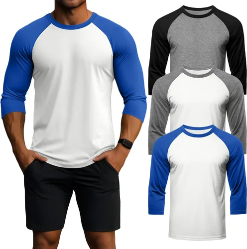 Vista 17 de Huukeay - Paquete de 3 camisas para hombre de 3/4 de manga, cuello redondo, camisetas de béisbol, camisetas atléticas que absorben la humedad