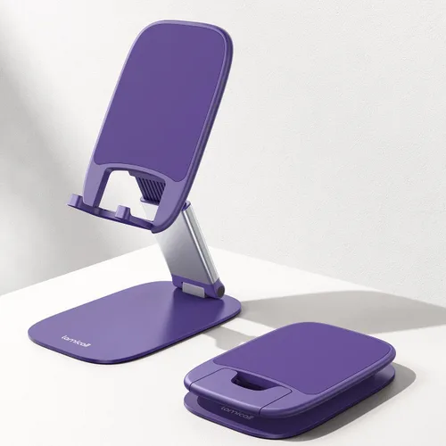 Vista 9 de Lamicall - Soporte de teléfono ultrafino para escritorio, soporte plegable para teléfono celular, altura ajustable, base pesada resistente, funda