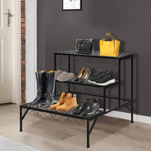 Vista 7 de Giantex Soporte de metal negro para plantas de 3 niveles, soportes de metal para plantas con 6-9 soportes de capacidad en maceta, estante
