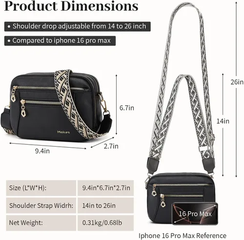 Vista 5 de Bolso cruzado para mujer, bolso cruzado pequeño de cuero vegano de moda con correas ajustables para el hombro, regalo para madre, esposa, mamá