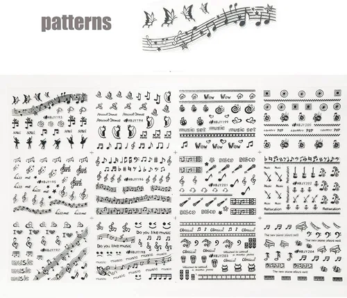 Vista 3 de Serie de instrumentos musicales, calcomanías para arte de uñas, notas musicales, calcomanías de uñas autoadhesivas 3D, guitarra, Erhu, teclas