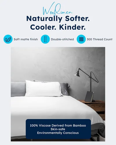 Vista 2 de Wooflinen Juego de sábanas y funda de edredón 100% viscosa derivada de bambú, sábanas de seda suaves al tacto - Ropa de cama de dos tonos