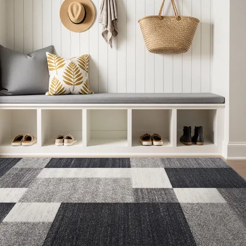Vista 20 de Rugshop Alfombra Contemporánea Azul con Cajas Geométricas Antideslizante y sin Desprendimiento para Sala de Estar, Comedor y Oficina, 20" x 30