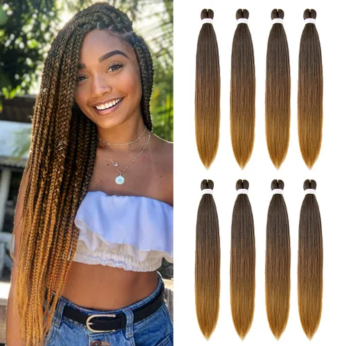 Vista 15 de 8 paquetes de extensiones preestiradas - 16 pulgadas de cabello trenzado premium, 55G/paquete, sin picazón, fijación en agua caliente, textura Perm