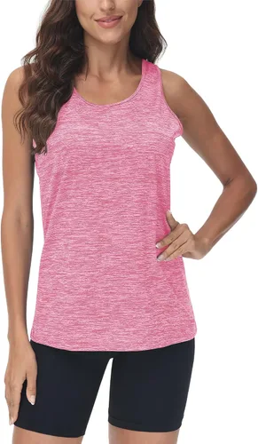 Vista 2 de TACVASEN Camiseta sin mangas para mujer, ligera, atlética, para yoga, cuello redondo, para ejercicio, fitness, para entrenamiento