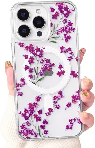 Vista 32 de NITITOP Funda magnética transparente compatible con iPhone 14 Plus/15 Plus, compatible con MagSafe lindas flores, hojas florales para mujeres