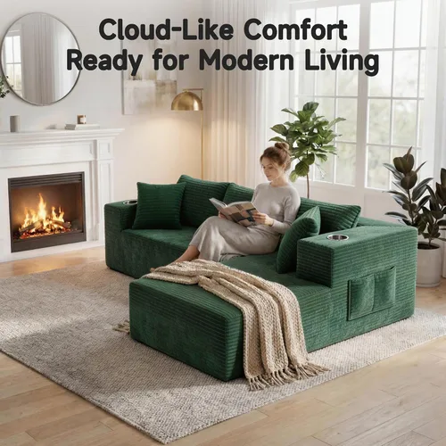 Vista 5 de Bashaw Sofá modular Cloud de 108 pulgadas sin hueso con diván, sofá modular en forma de L, asiento profundo, sofá comprimido de espuma viscoelástica