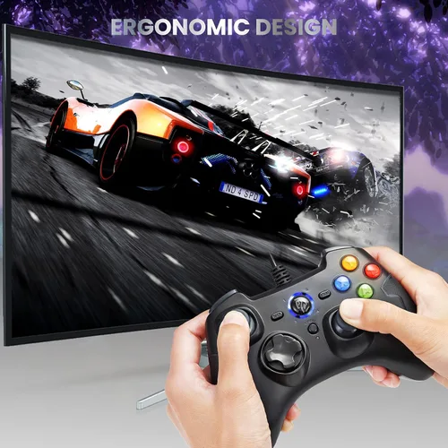 Vista 6 de EasySMX Controlador de juegos con cable, mando de juegos de PC con doble vibración Turbo y botones de disparo para WindowsSteamAndroidPS3TV Box