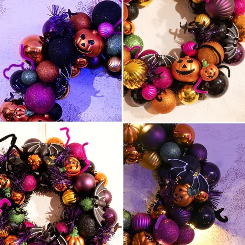 Vista 8 de Valery Madelyn Decoraciones de Halloween Corona de calabaza de 12 pulgadas