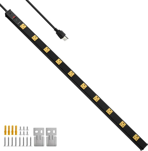 Vista 10 de Suraielec Regleta protectora de sobretensiones de 10 tomas de corriente, regleta industrial de metal resistente con enchufe plano, 1000 julios