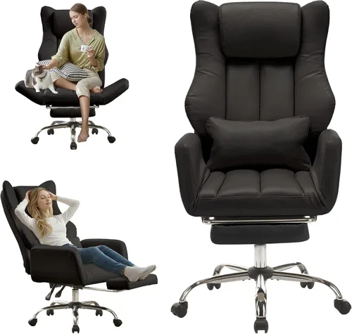 Vista 11 de Cloud - Silla de oficina con patas cruzadas con reposapiés, silla ergonómica ejecutiva grande y alta, reposabrazos abatibles para mascotas, silla