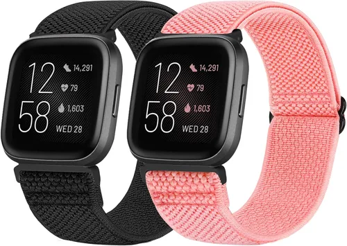Vista 2 de Compatible con Fitbit Versa 2 bandas para mujeres y hombres, correa deportiva de nailon trenzado elástico transpirable para Fitbit Versa/Versa