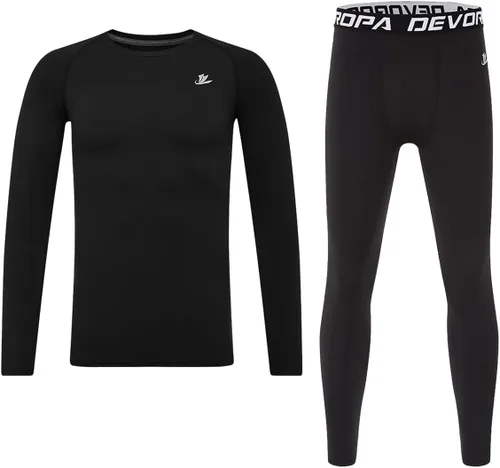 Vista 29 de DEVOROPA Youth Boys Compression Thermal Shirt Long Sleeve Kids Fleece Baselayer Soccer Baseball Undershirt Slim/Regular/Husky Cuello redondo-negro