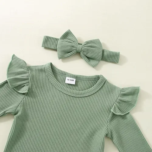 Vista 4 de Conjunto de ropa de bebé niña para otoño e invierno, conjunto de sudadera de manga larga y pantalones con diadema