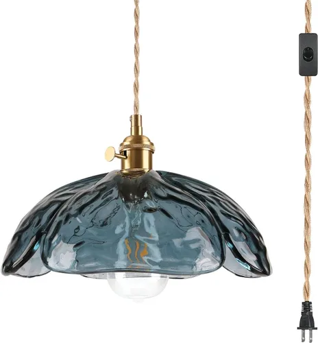 Vista 8 de Lámpara colgante colgante de 1 luz, lámparas colgantes de latón dorado, pantalla de vidrio de flores verdes, iluminación colgante moderna