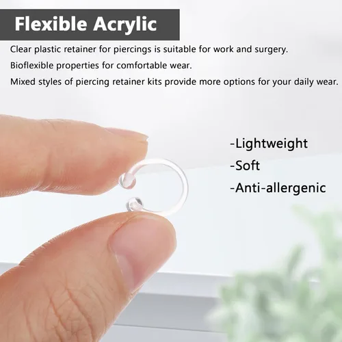 Vista 6 de Kit de 48 retenedores de piercing transparentes: retenedor acrílico para tabique, aretes de nariz transparentes para el trabajo, joyería de piercing
