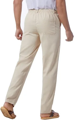Vista 18 de Pantalones casuales de lino de algodón para hombre, pantalones sueltos de playa, pantalones largos de yoga ligeros