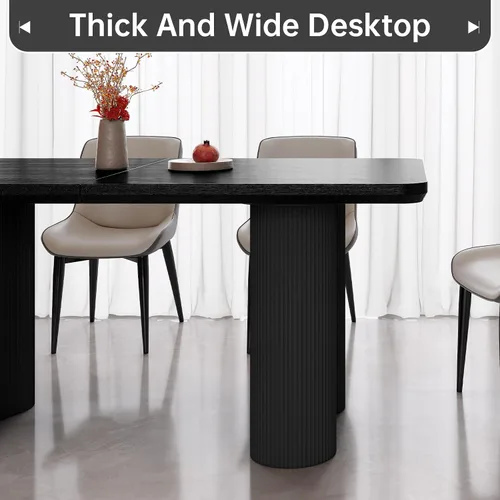 Vista 9 de Mesa de comedor rectangular de 63 pulgadas con 4 sillas, moderna mesa de comedor negra con sillas para sala de estar, comedor y cocina
