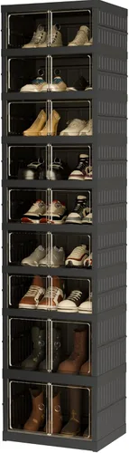 Vista 9 de Organizador de Zapatos Plegable Caja de Almacenamiento, Estante de Zapatos Plegable Portátil Extra Grande para Closet, Caja de Almacenamiento