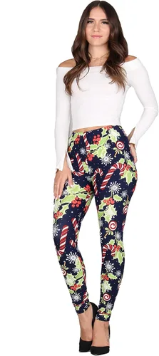 Vista 43 de Lildy - Leggings súper suaves lisas e impresas para mujer, elásticas sin transparencias Rayas negras y rojas/paquete de dos negras