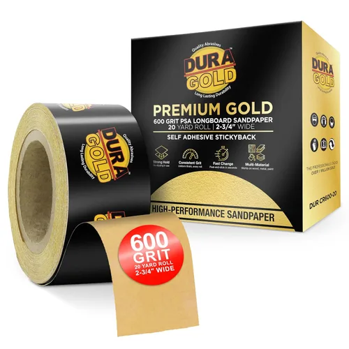 Vista 9 de Dura-Gold Papel de lija Longboard PSA 40 grano dorado premium, rollo de 10 yardas, 2-3/4" de ancho, autoadhesivo con respaldo pegajoso, rollo