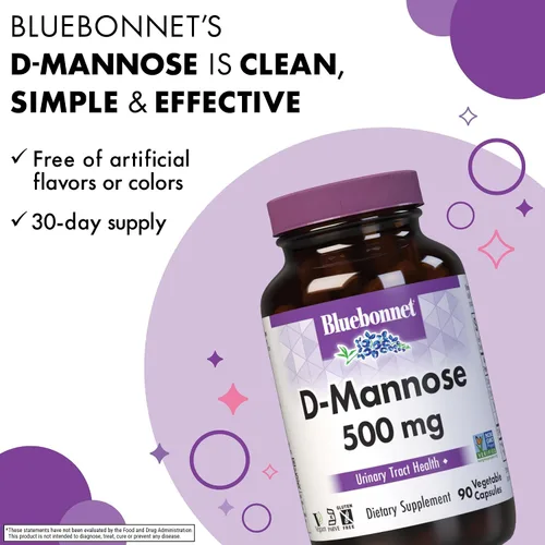Vista 4 de BlueBonnet Nutrition D-Mannose 500 mg – Apoyo del tracto urinario de acción rápida para hombres y mujeres* – Sin OMG, vegano, kosher, sin gluten