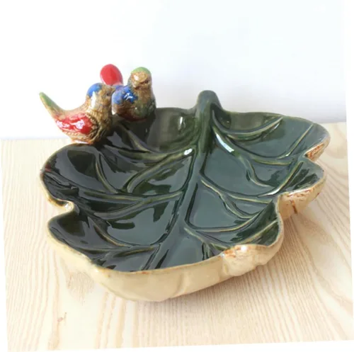 Vista 2 de Mikinona Fruit Tray Ring Display Holder Dessert Platter Ceramic Ring Holder Porcelain Vanity Tray Towel Tray Holiday Dinner Plate Lotus Leaf