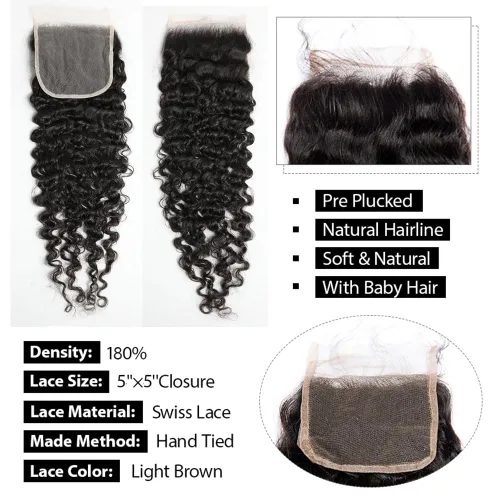 Vista 2 de Cabello humano rizado birmano con cierre de encaje HD 5x5, 100% sin procesar, 16A, cabello virgen sin procesar, 3C4A, cabello humano rizado birmano