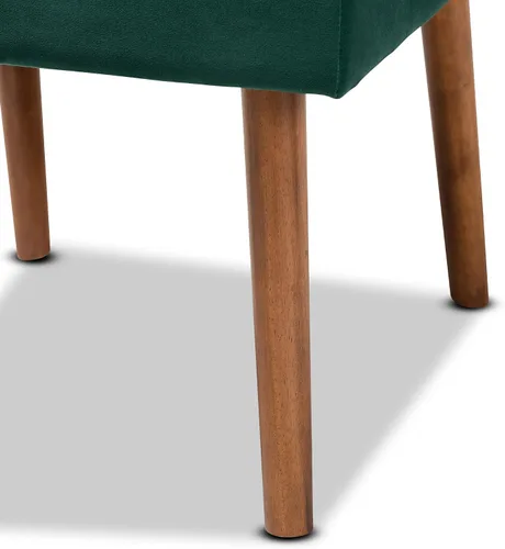 Vista 8 de Baxton Studio Alvis Mid-Century - Silla de comedor de madera tapizada en terciopelo verde esmeralda y acabado marrón nogal