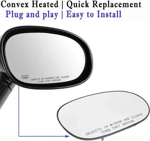 Vista 2 de Espejo calefactable para el lado del pasajero, compatible con Dodge Challenger 2008, 2009, 2010, 2011, 2012, 2013, 2014, 2015, con soporte trasero