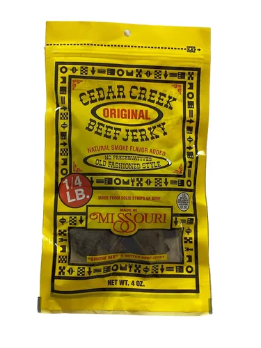 Vista 3 de Cedar Creek Beef Jerky, Secado al aire en rodajas finas, paquete de 4 onzas, sin conservantes artificiales, carne de res alimentada con pasto