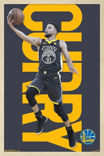 Vista 7 de Trends International NBA Golden State Warriors - Póster de pared de Stephen Curry 18, 14.725 x 22.375 pulgadas, versión enmarcada de madera