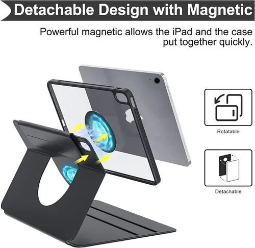 Vista 2 de Funda de teclado para iPad de 11 pulgadas 2025 (A16)/iPad 10 2022, funda vertical con soporte para lápiz, soporte magnético, teclado desmontable
