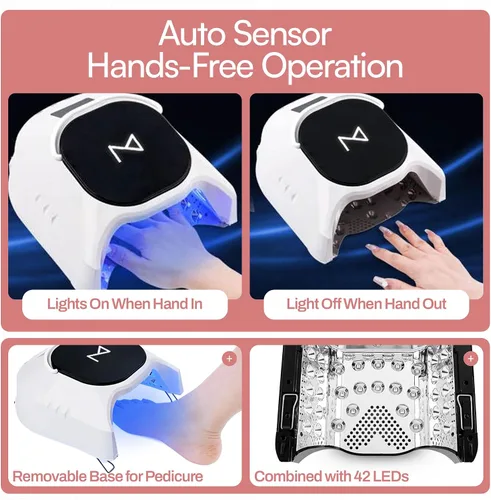 Vista 9 de M - Lámpara de uñas profesional híbrida GlowPro de 86W inalámbrica recargable LED UV, secador de uñas inalámbrico para uñas de gel, manicura, Blanco
