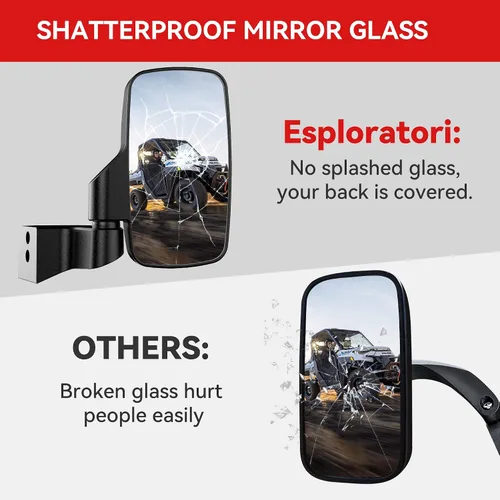 Vista 3 de Espejos Laterales Ranger Montados en Puerta, Espejos Laterales UTV Esploratori para Puerta Completa Polaris Ranger Compatible con Polaris Ranger