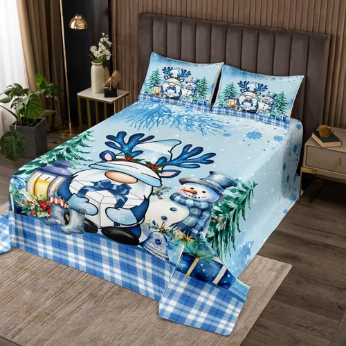 Vista 6 de Manfei Juego de colcha de Navidad para niños, tamaño individual, diseño de pinos de dibujos animados, decoración de habitación de niños y adultos