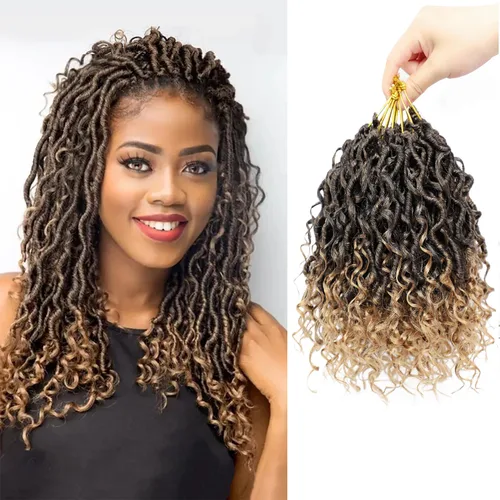 Vista 8 de 8 pulgadas Goddess Faux Locs pelo de ganchillo para mujer negro 7 paquetes de rastas estilo bohemio río para mujeres niños cabello pre rizado