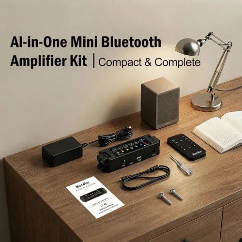 Vista 8 de Herdio Amplificador Bluetooth de 4 canales, adaptador 19V3A para aplicación y control remoto con memoria de apagado, Bluetooth 5.0/USB/MIC/AUX/TWS