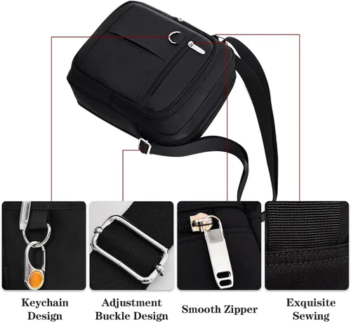 Vista 5 de Ogetok Bolso cruzado pequeño para hombres y mujeres, bolso bandolera pequeño para hombre, bolso lateral, pasaporte de viaje para teléfono (negro)